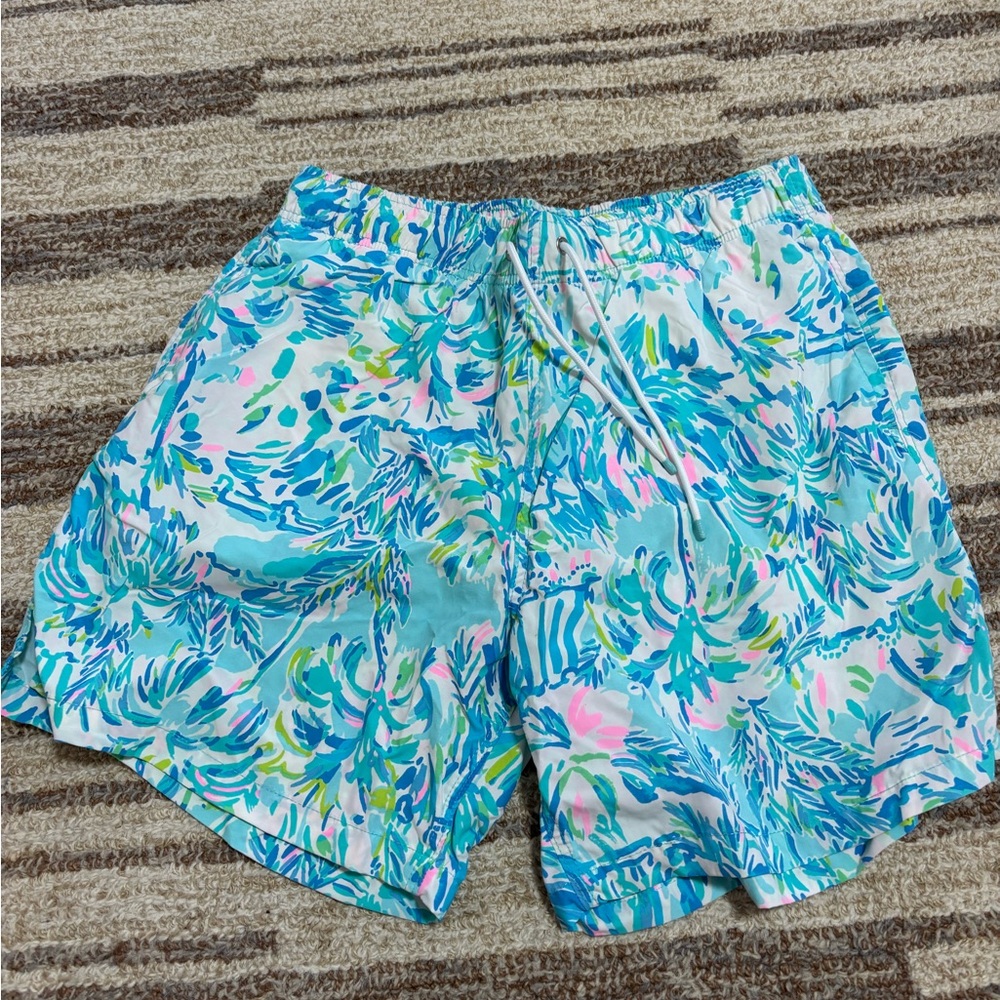 Lilly Pulitzer Blue and Pink Patterned Swim Trunks